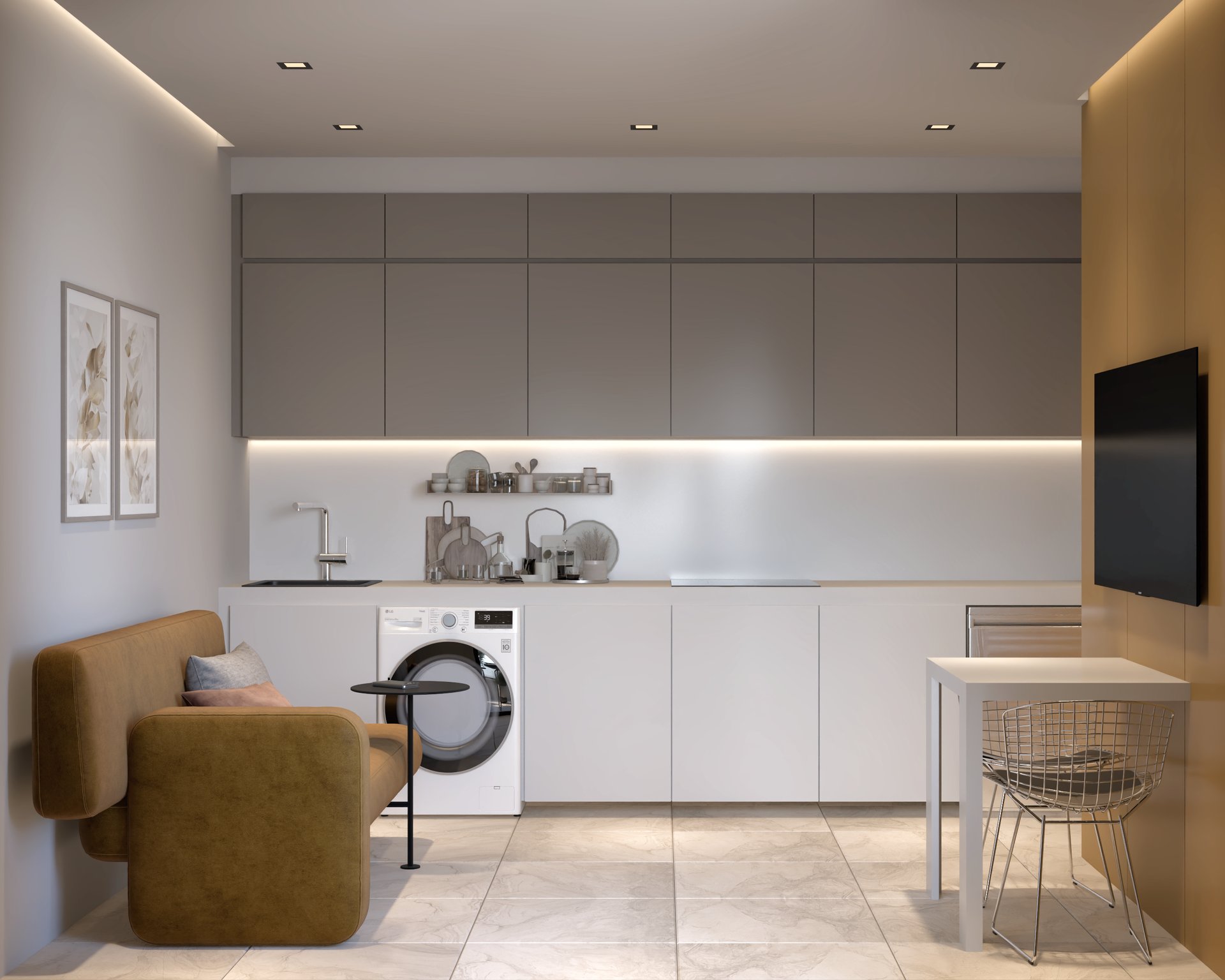 Modern kitchen with laundry